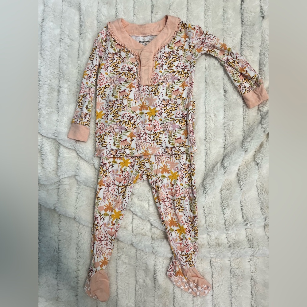 Magnetic Me Floral Baby Pajama Set in Pink and White
